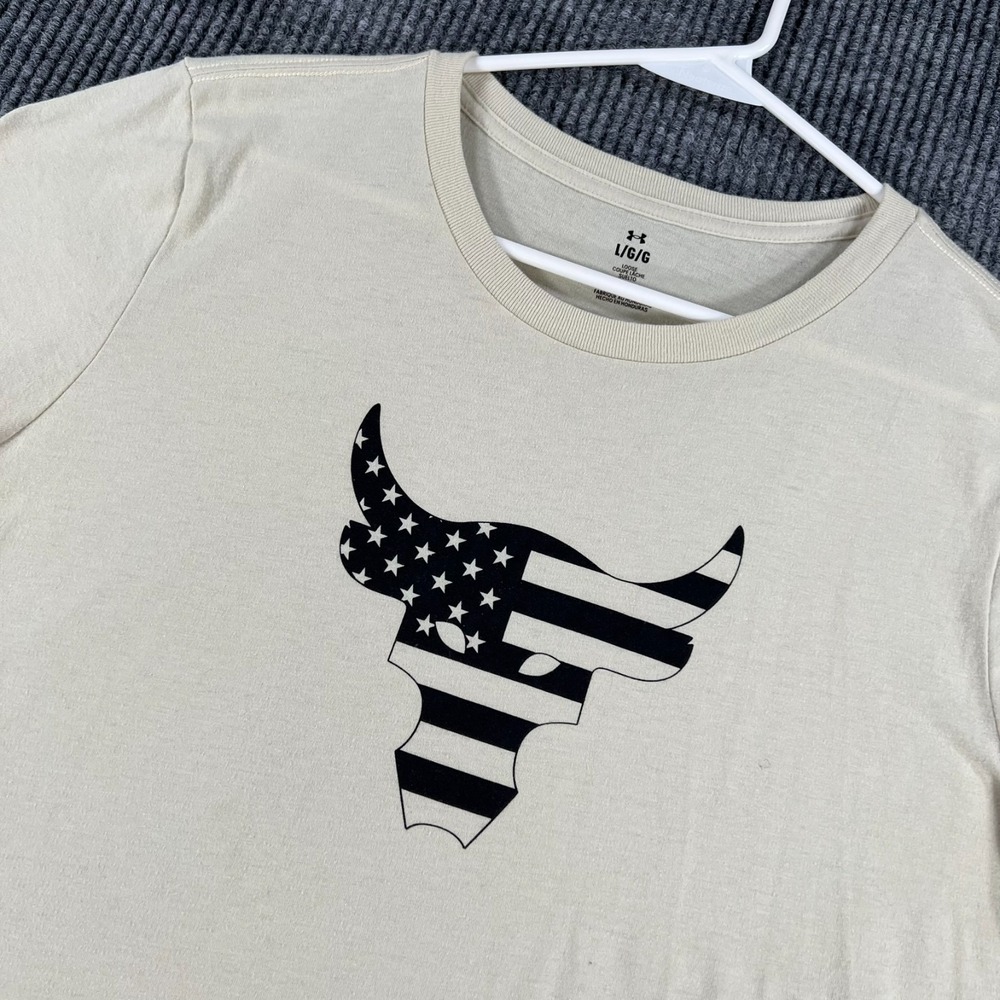 Under Armour Project Rock Shirt Womens Large Beige Short Sleeve Loose Fit